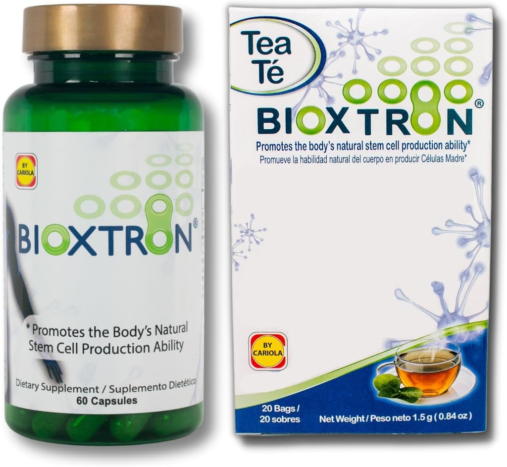 Bioxtron Natural AFA Stem Cell Supplement - Soutien articulaire et Douleur musculaire - Soutien du système immunitaire - Soutien des niveaux d'énergie - Natural Blue Green Algae Spiruline - 60 capsules + sachets à thé