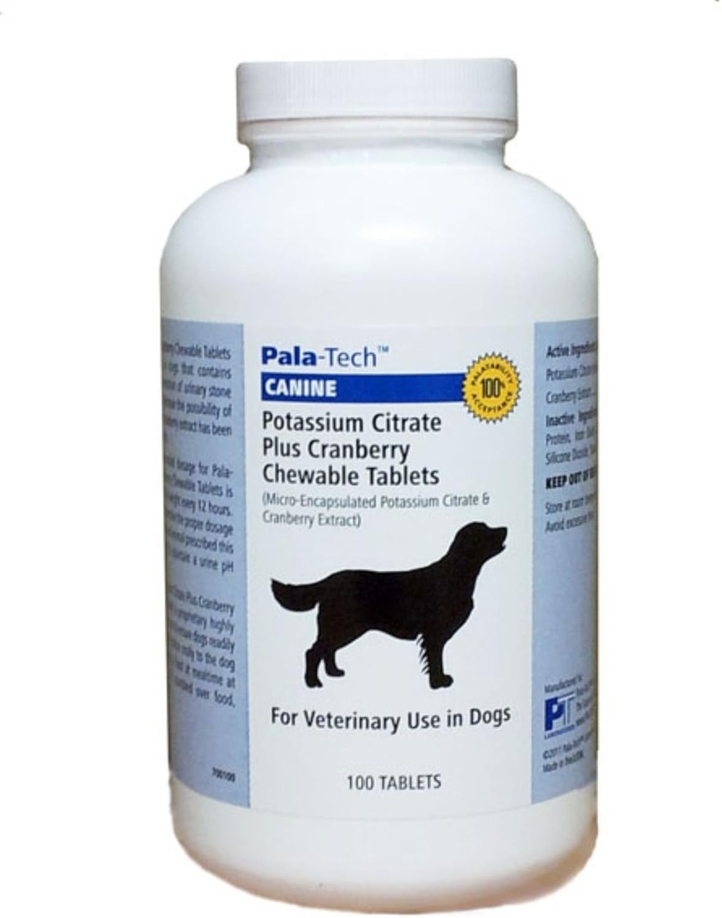 Traitement UTI pour chien - Citrate de potassium plus supplément de canneberge pour chiens 100 comprimés à croquer pour l'infection urinaire et la prévention de la pierre de couverture, support d'incontinence canine fabriqué aux États-Unis