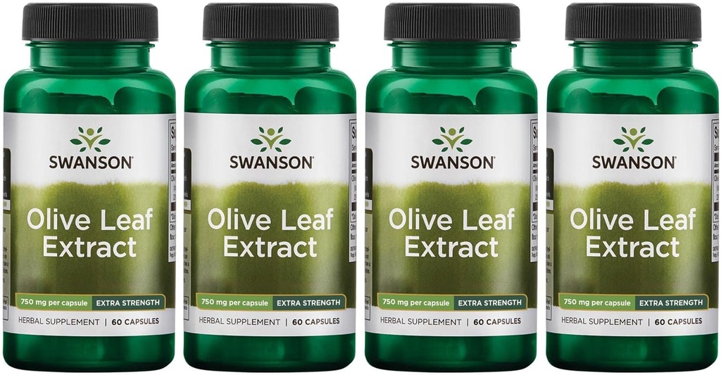 Swanson Olive Leaf Extract Capsules contenant 20% d'oleuropéine - (60 capsules, 750mg chacune) 4 Pack