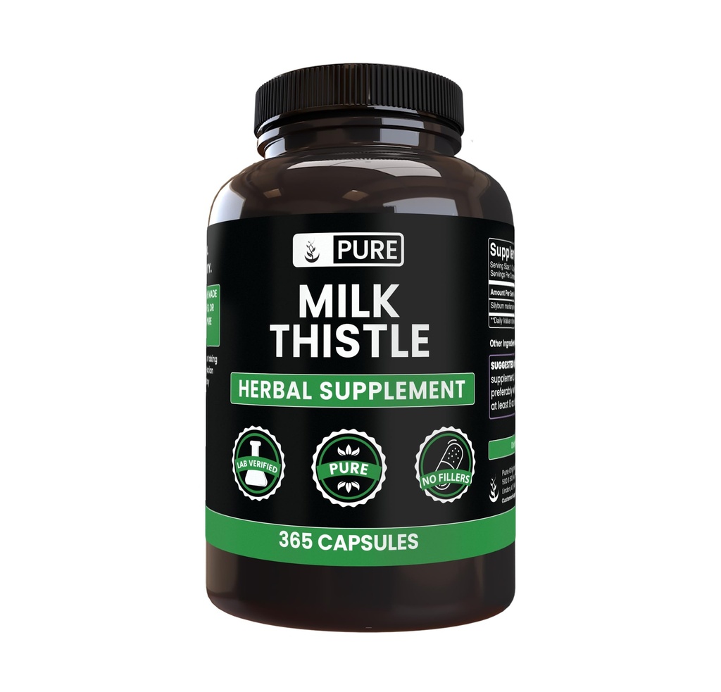 Ingrédients originaux purs Thistle de lait (365 Capsules) Pas de magnésium ou de farine de riz, toujours pur, vérifié en laboratoire