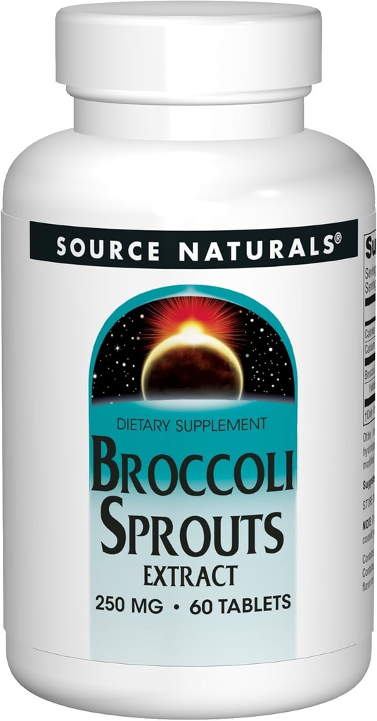 Source Naturals Brocoli Sprout Extract 250mg puissant supplément super-alimentaire, source de sulfate, fibre et calcium - 60 comprimés