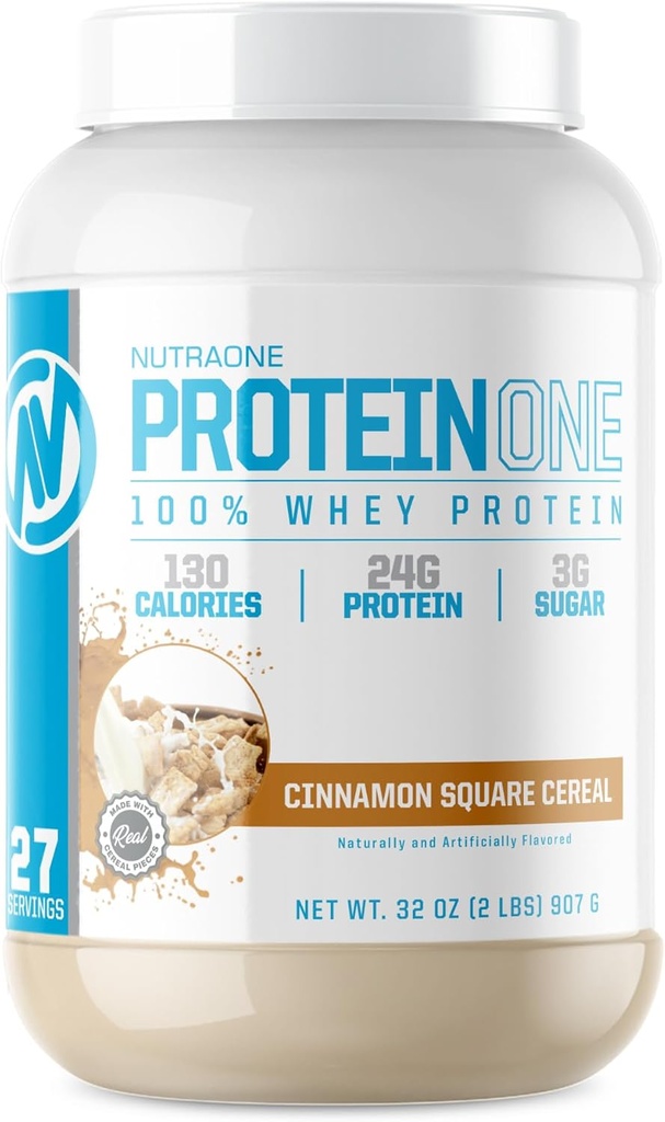 NutraOne ProteinOne Whey Protein favorise la récupération et construire des muscles avec une poudre de shake de protéines pour les hommes et les femmes (Céréale carrée de cannelle- 2 lbs.)
