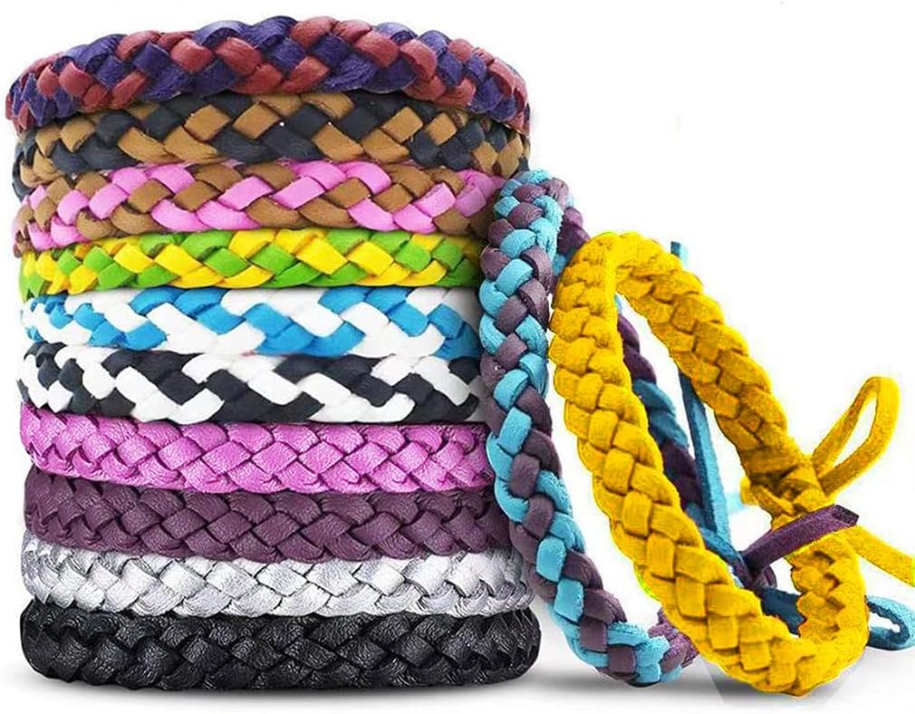 12 Pack Bracelets anti-moustiques, en cuir PU emballé individuellement Insecte & Bug Bandes de poignets pour enfants et adultes Camping de plein air Pêche Voyage
