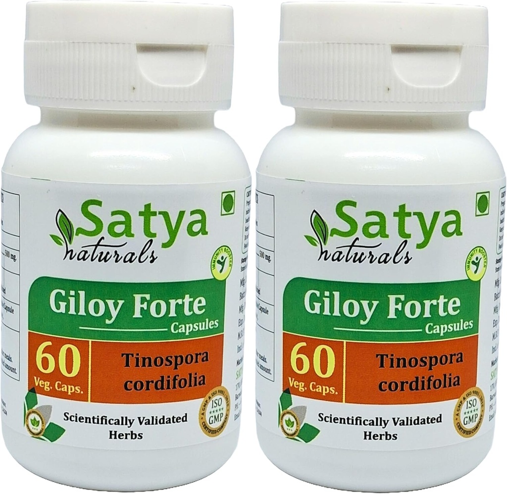 Giloy Forte Capsules 500 mg. 60 Veg. Capsules Guduchi (Tinospora Cordifolia) Capsules d'extrait pour hommes et femmes.