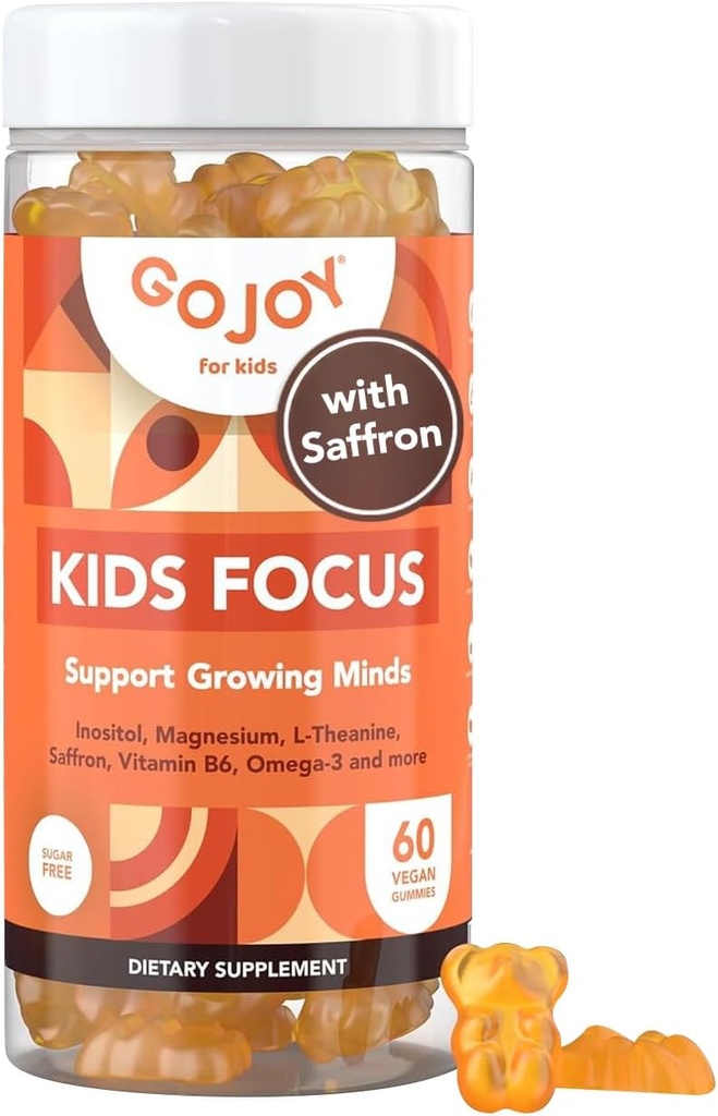 Kids Focus Gummies - 7-in-1 Focus & Attention Supplement for Kids & Teens w/Saffron Extract, Magnesium Glycinate, L-Theanine, Inositol & More - Vegan, Gluten & Sugar-Free, Non-GMO