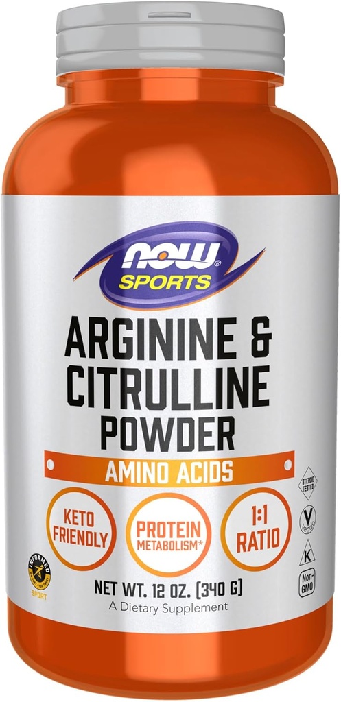 MAINTENANT Aliments Sports Nutrition, Arginine et poudre de Citrulline, rapport 1:1, acide amino, 12-Ounce