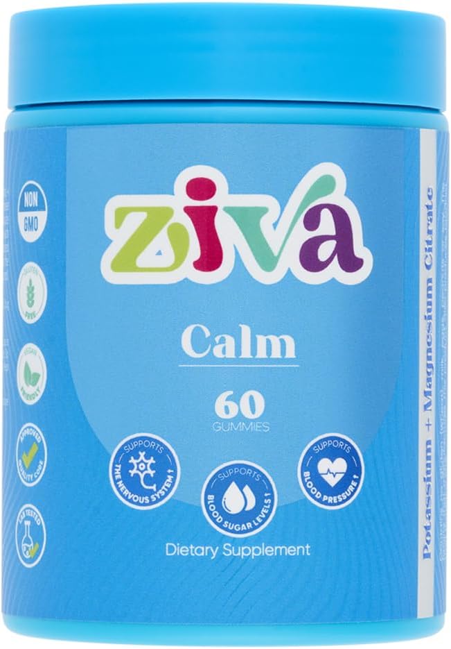 Gummies calmes Ziva – Citrate de potassium et supplément de citrate de magnésium pour la relaxation, le stress et le soutien musculaire – 60 comtes