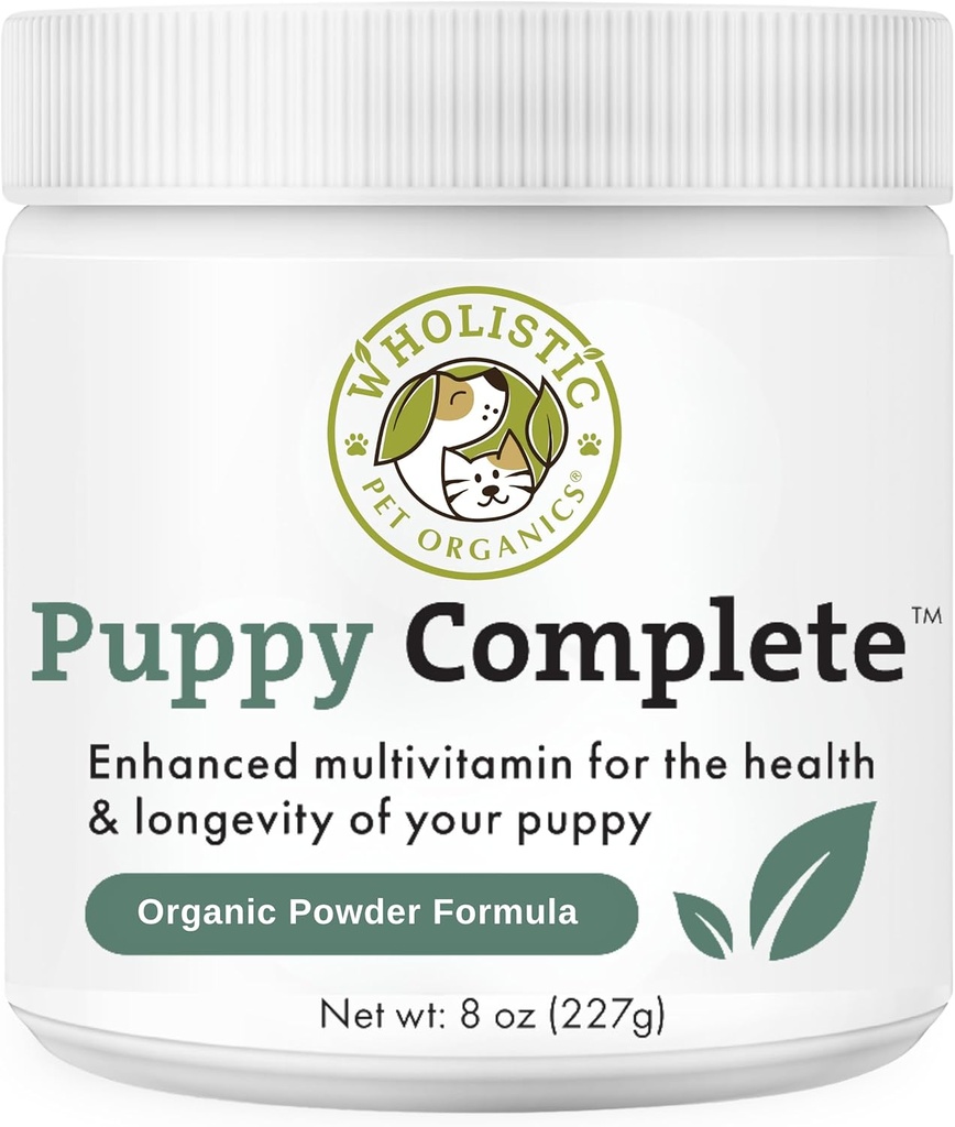 Wholistic Pet Organics Puppy Complete - Poudre de multivitamines pour chien - 8 Oz - Vitamines et suppléments quotidiens pour chien pour aliments maison - Système immunitaire, peau, manteau et santé globale - Petits et grands chiots de race