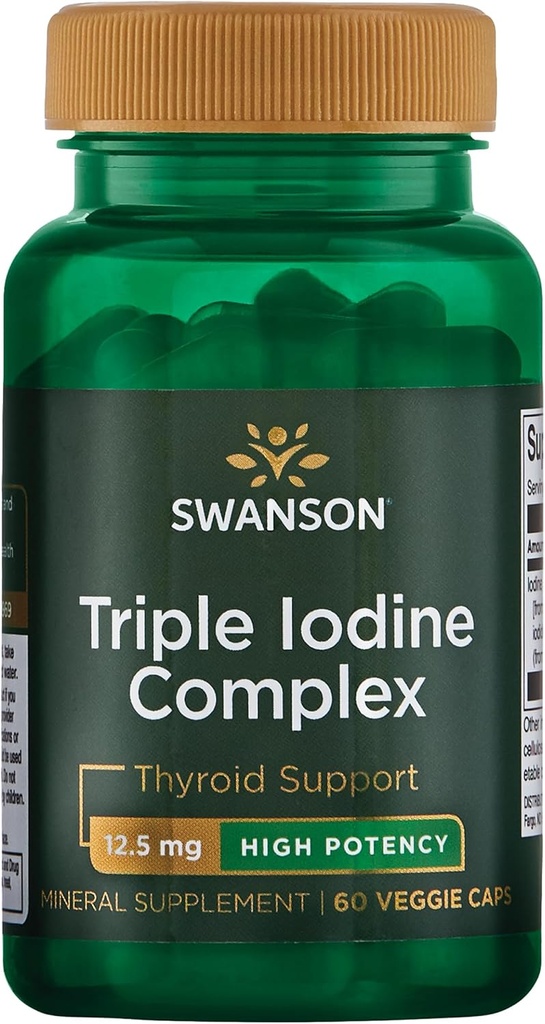 Swanson Triple Iodine Complex-Natural Supplement for Vital Thyroïde Support-Promotes Fonction métabolique, Augmentation de la production de globules rouges et santé cardiaque-(60 Capsules de Veggie, 12,5 mg chacune) 1 Pack