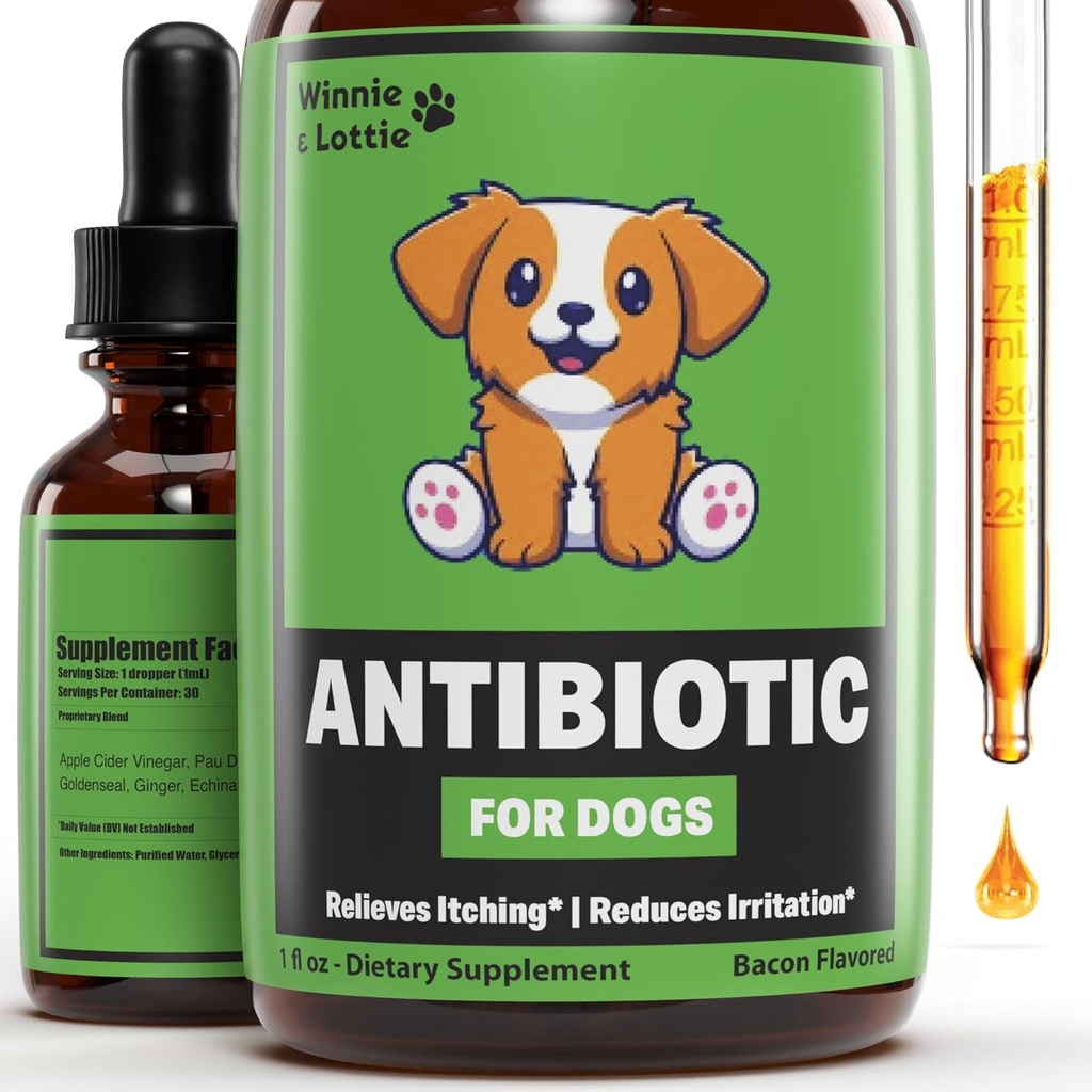 Antibiotiques naturels pour chiens - Antibiotiques pour chiens - Supports Démangeaison, Allergie, Santé Immunissable et plus - Antibiotique pour chiens - Démangeaison pour chiens - Traitement de l'infection des levures pour chiens - 1 oz