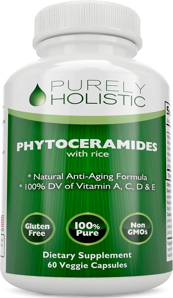 Phytocéramides Supplément de thérapie de la peau 60 Capsules 100% Riz à base 100% Végétarienne/ Végétarienne Capsules 100% VD de Vitamine A, C, D & E sans remplissage ou ingrédients artificiels