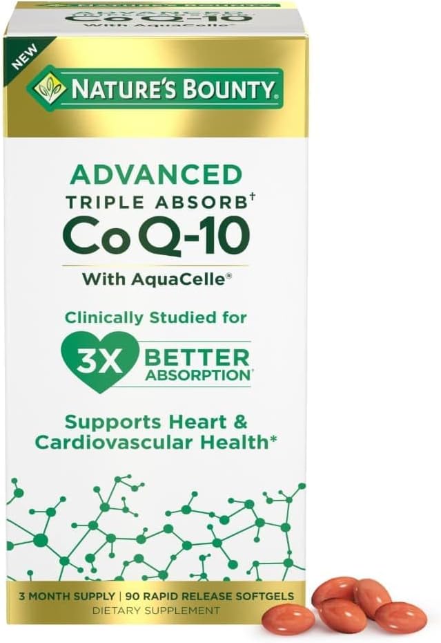 Nature's Bounty Advanced Triple Absorb Co Q-10, Santé cardiaque, Softgels à libération rapide, 90 Ct