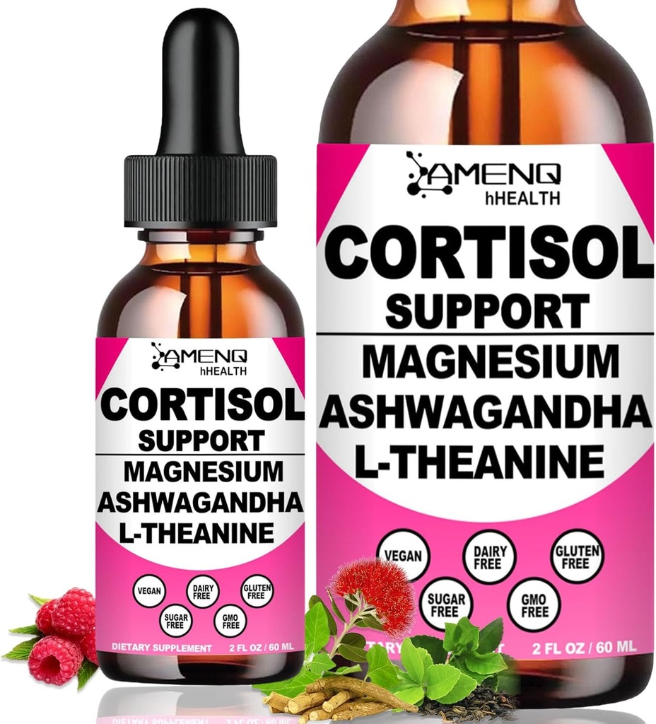 2 Pack Cortisol Suppléments pour femmes, 17-en-1 Cortisol Calm Detox Reducer Manager w. Magnésium Ashwagandha Théanine, gouttes liquides de Cortisol pour la détente, l'humeur des récess et l'harmonie hormonale, mélange de boisson de Cortisol