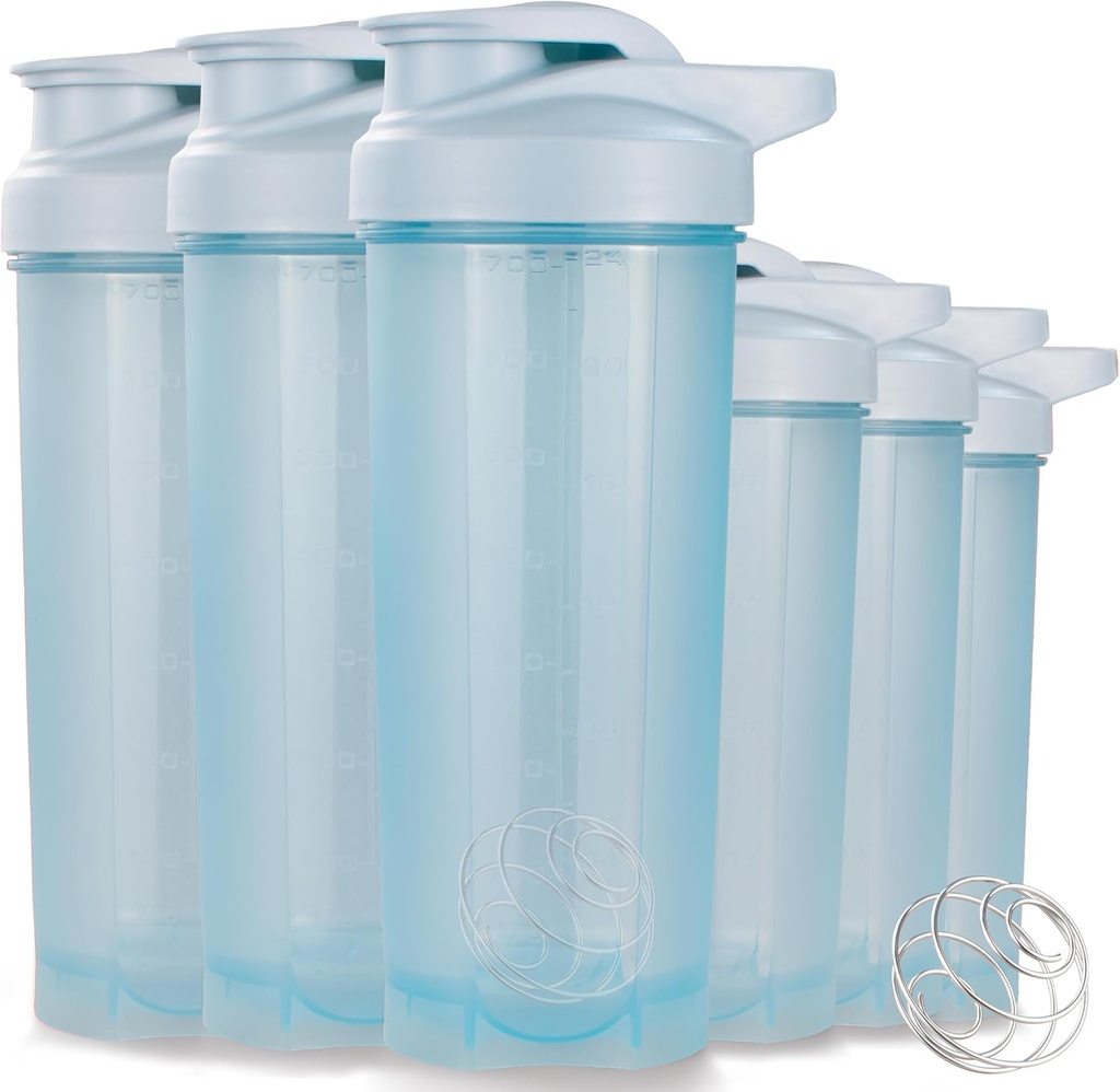 Bouteilles ShakerZoo-6 Pack-Protein Shaker pour les mélanges de protéines, tasses Shaker pour les mélanges de protéines, 3 pcs 24 onces et 3 pcs 20 onces (bleu)