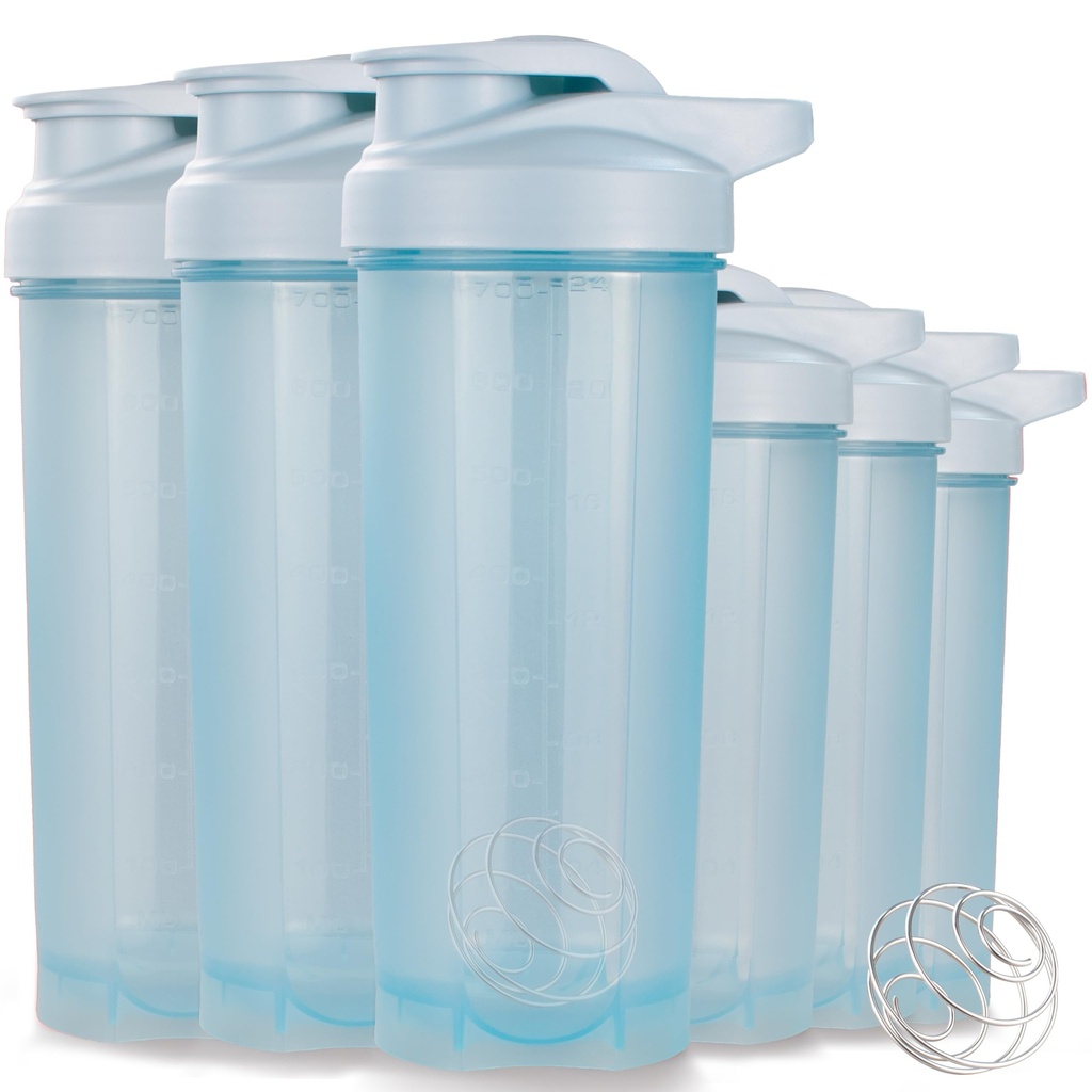 Bouteilles ShakerZoo-6 Pack-Protein Shaker pour les mélanges de protéines, tasses Shaker pour les mélanges de protéines, 3 pcs 24 onces et 3 pcs 20 onces (bleu)