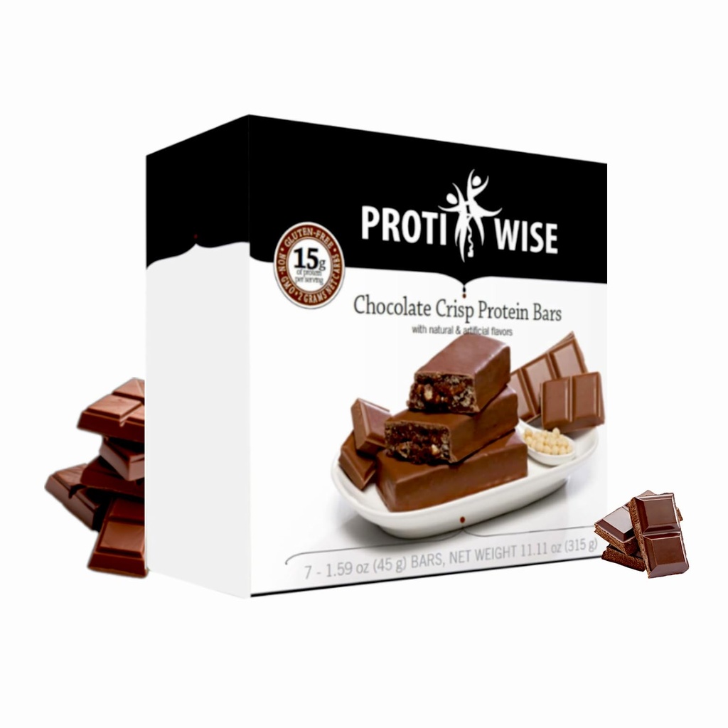Barre protéinée à haute teneur en protéines Protiwise Crisp au chocolat 15g Barre protéinée à 15g Barre de remplacement de repas sans gluten, faible teneur en gras, faible teneur en sucre, amis des kétos