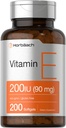 Horbäach Vitamine E Softgel Capsules 200 UI 90 mg Supplément 200 Count.