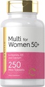 Carlyle Multivitamine pour les femmes 50 Plus de 250 Mini Comprimés Supplément sans fer , Vitamines A, B12, C, D3, Folate (sous forme d'acide folique) et Calcium , Non-OGM, Sans gluten