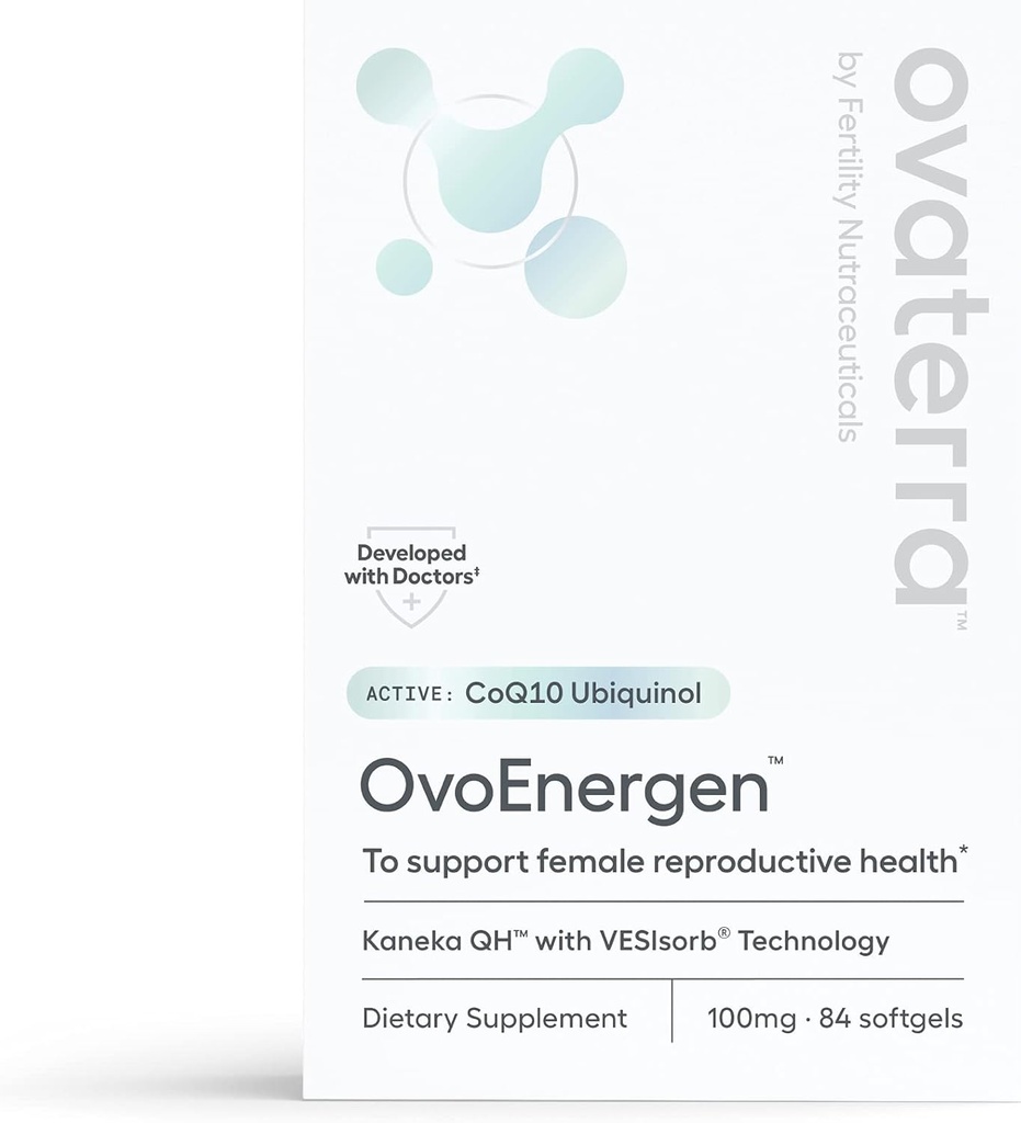 Supplément OvoEnergen CoQ10 pour les femmes à l'appui de la santé de la reproduction et de l'amélioration de la fertilité des oeufs avec Kaneka QH, technologie VESIsorb® 84-100mg Capsules Softgel - 28 jours d'approvisionnement