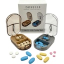 2PCS - Découpeur de pilules avec mini-boîte à pilules – Découpeurs de pilules pour les petites ou grandes pilules professionnelles – Découpeur de pilules 4 voies 1/4 - Découpeur de pilules avec dispositif de centrage – Gris et Brown