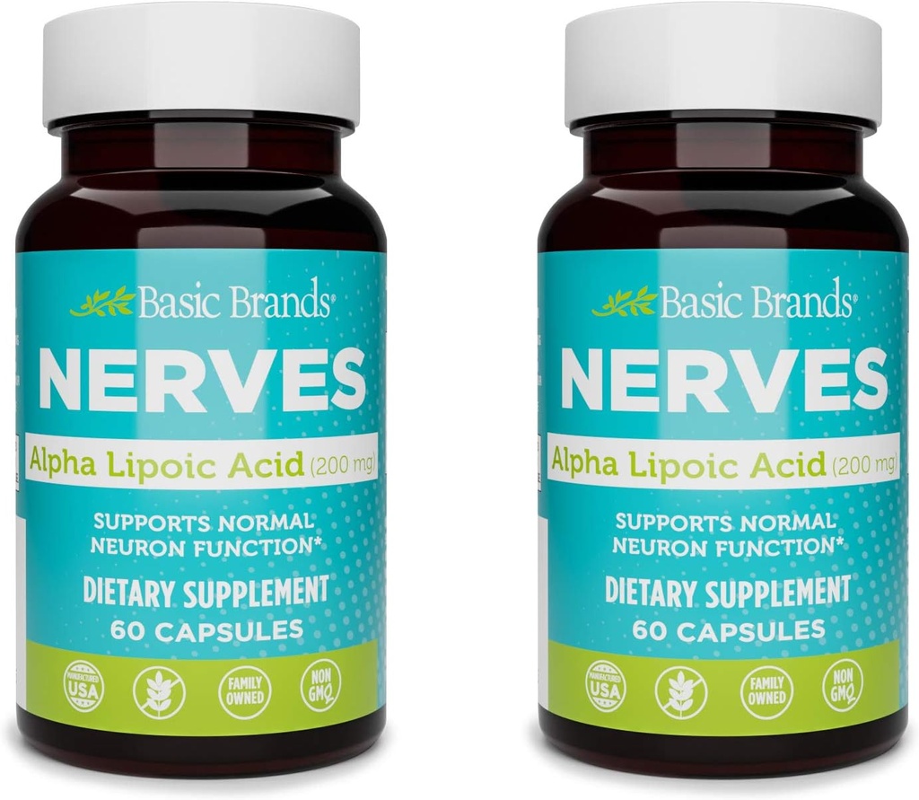 Marques de base Acide alpha lipoïque 200mg - Potent Antioxydant ALA supplément pour la fonction nerveuse saine et le métabolisme - 60 Capsules - 2-Pack