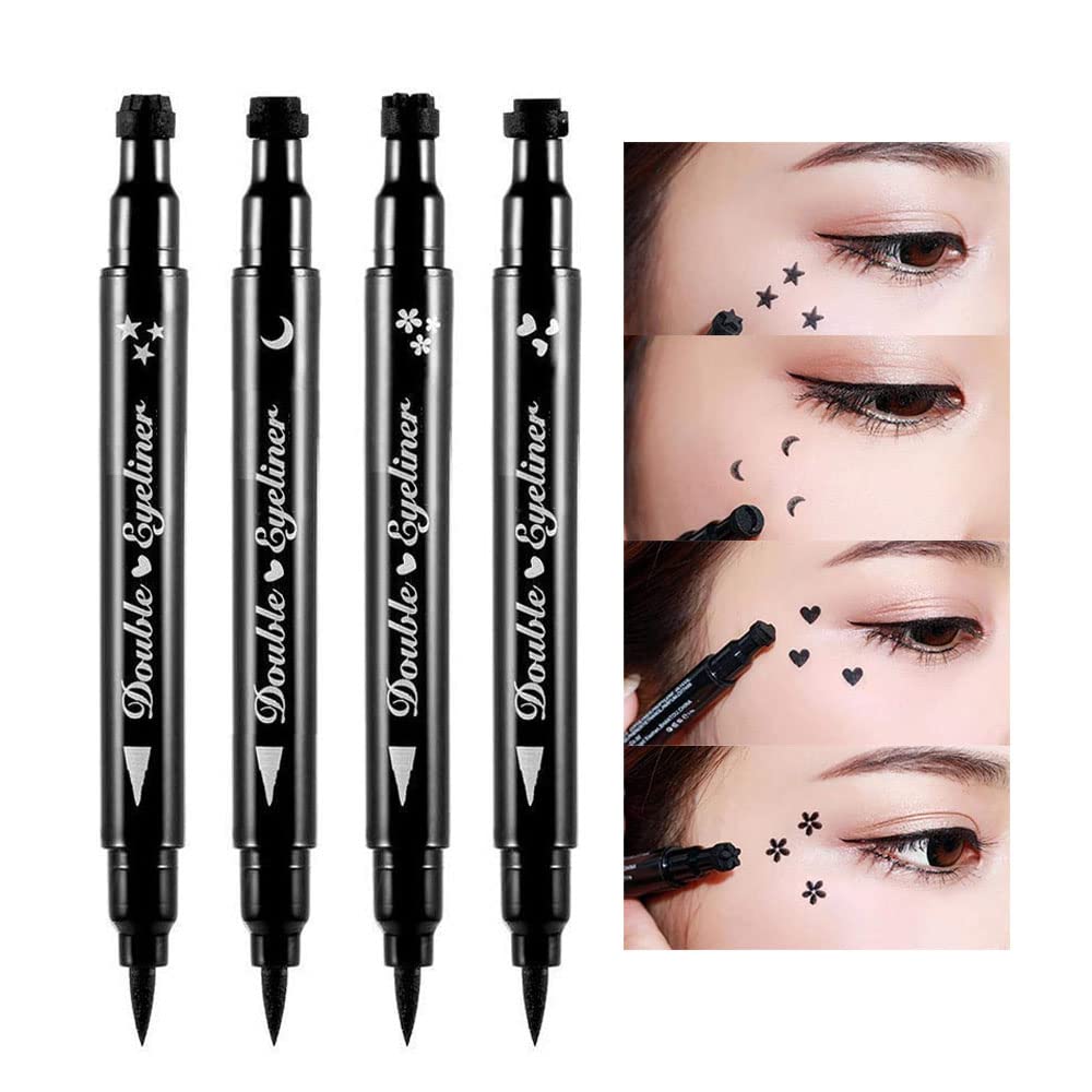 BINGBRUSH Stamp liquide double face Stylo Eyeliner, Face Timbres Maquillage Extrêmement noir imperméable Gel mince Conseil Feutre High Pigment Noir Eyeliner liquide et sceau (noir)
