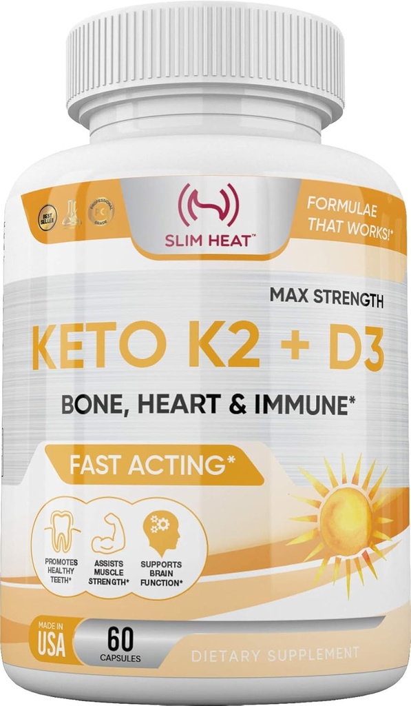 Vitamine K2 + D3 avec Calcium - Formule osseux, cardiaque et immunitaire - Supplément vitamine K2 D3 pour les femmes et les hommes - 60 Capsules