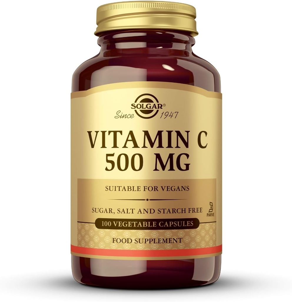 Solgar Vitamine C 500 mg, 100 capsules végétales - Antioxydants et immunosupport - Santé globale - Soutiens peau et articulations saines - Non OGM, végétalien, sans gluten, sans casher - 100 portions