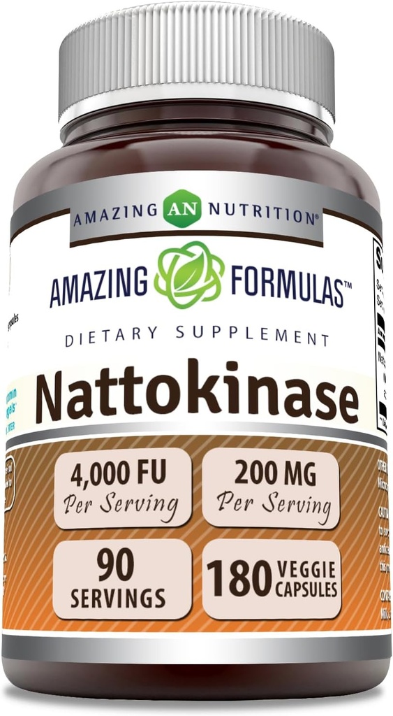 Formules étonnantes Nattokinase Dietary Supplement 100 mg Veggie Capsules Supplement $ 2000 FU Enzyme Activité $ Non-GMO $ Sans gluten $ Fabriqué aux États-Unis (180 Compte)