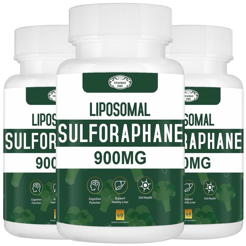 900MG Supplément de sulforaphane liposomique Extrait de brocoli, Supplément hépatique pour antioxydant, Digestion, Santé cellulaire 180 Capsules