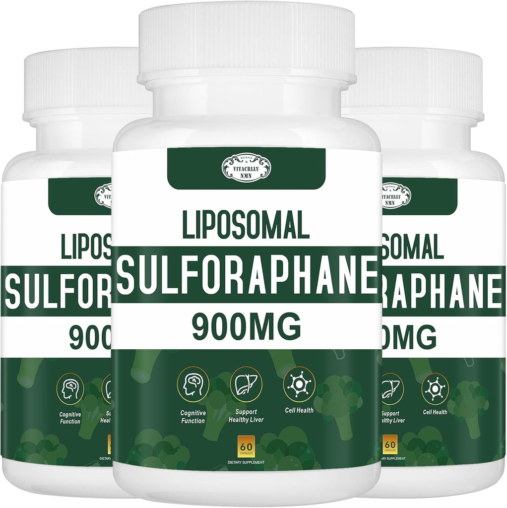 900MG Supplément de sulforaphane liposomique Extrait de brocoli, Supplément hépatique pour antioxydant, Digestion, Santé cellulaire 180 Capsules