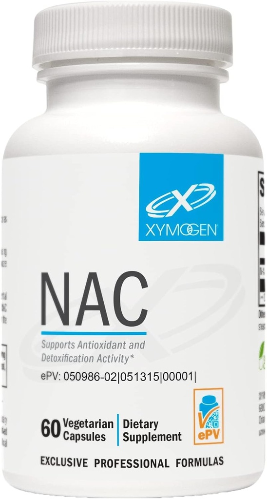 XYMOGEN NAC N-acétyl-Cysteine 600mg - Cardiopathie, Antioxydant, Détox hépatique + Supplément de soutien immunitaire - Soutien de la synthèse du glutathion - Supplément NAC non OGM (60 capsules)