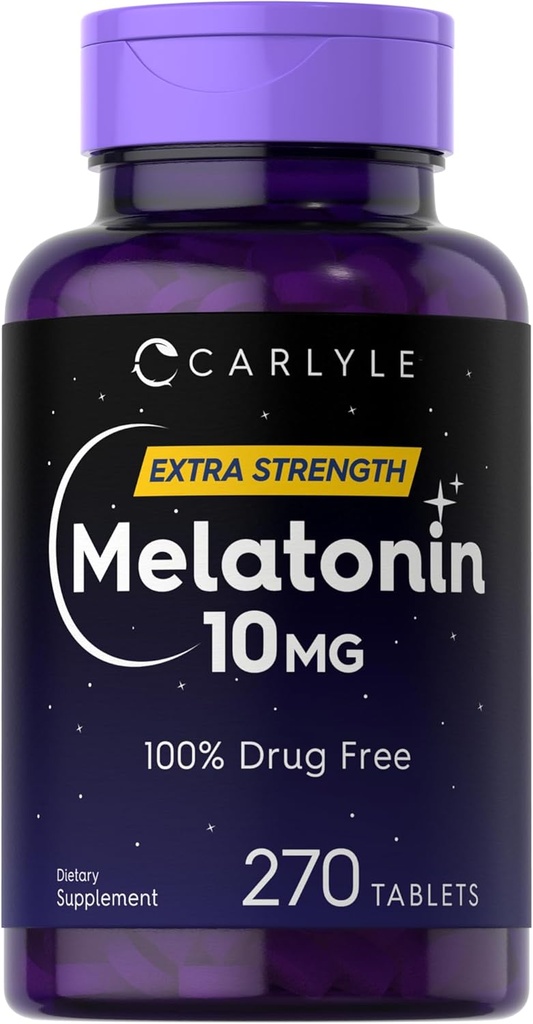 Carlyle Melatonin 10mg, 270 comprimés avec L-Theanine, Végétarien, Non-OGM, Supplément sans gluten