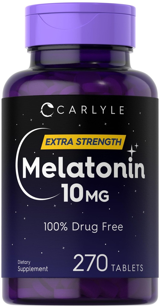 Carlyle Melatonin 10mg, 270 comprimés avec L-Theanine, Végétarien, Non-OGM, Supplément sans gluten
