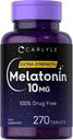 Carlyle Melatonin 10mg, 270 comprimés avec L-Theanine, Végétarien, Non-OGM, Supplément sans gluten
