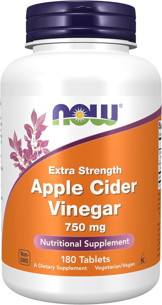 MAINTENANT compléments alimentaires, vinaigre de cidre de pomme 750 mg, de fermentation de cidre de pomme sucré, force supplémentaire, 180 comprimés