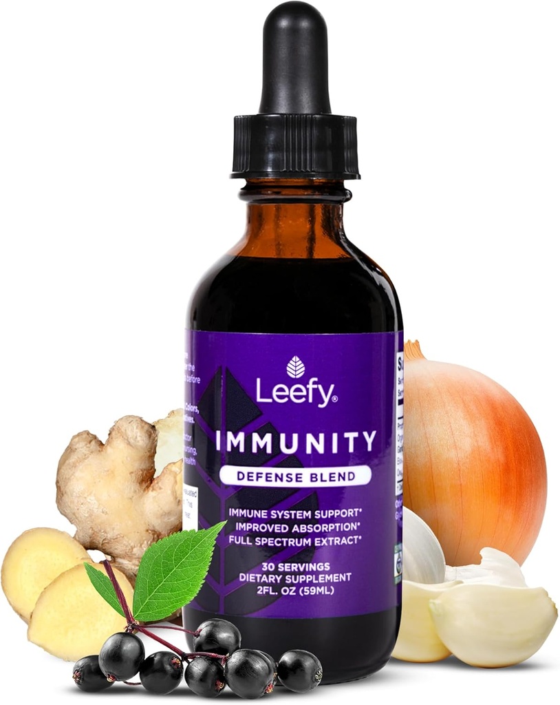 Leefy Organics Immunity Defense Blend - Supplément de soutien à l'immunité biologique, Supplément d'immunité à absorption rapide, amplificateurs pour adultes, amplificateur, amplificateur de système, amplificateur d'immunité - 2 Oz