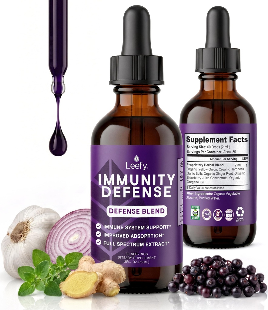 Leefy Organics Immunity Defense Blend - Supplément de soutien à l'immunité biologique, Supplément d'immunité à absorption rapide, amplificateurs pour adultes, amplificateur, amplificateur de système, amplificateur d'immunité - 2 Oz