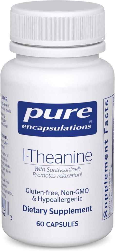Encapsulations pures L-Theanine - Supplément acide amino pour soutenir la relaxation, le stress et le système nerveux - 60 capsules