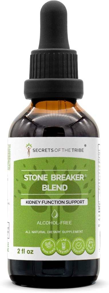 Secrets of the Tribe Stone Breaker Mix Extrait sans alcool, Stonebreaker, Burdock, Yucca, Goldenrod, Horsetail, Tribulus. Teinture de glycérite, soutien de la fonction rénale (2 fl oz)