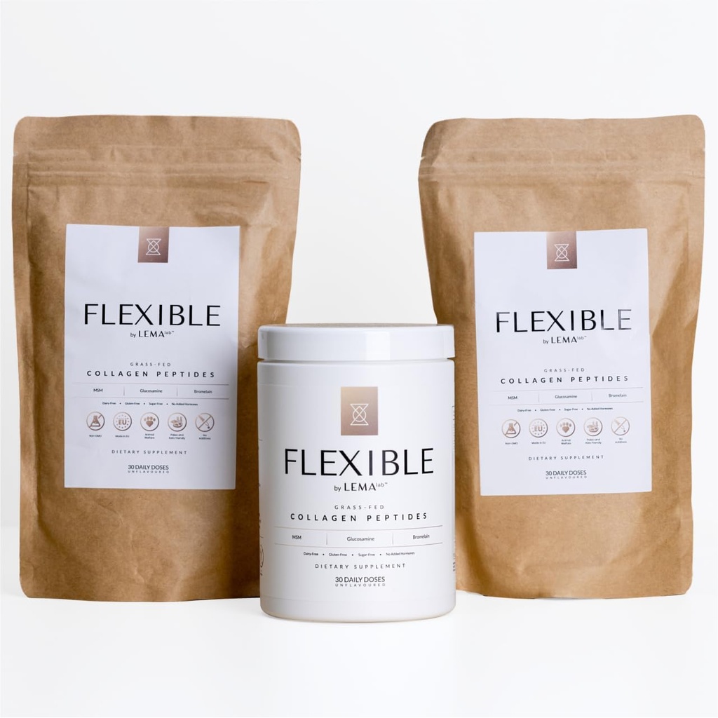 LEMAlab Flexible Collagen Peptides Powder 3-Meth Supply – Suppléments de collagène Premium pour les femmes Formule de santé et de récupération conjointe - Poudre de collagène à l'herbe non aromatisée, 90 doses quotidiennes