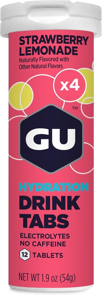 GU Hydratation énergétique Comprimés de boissons électrolytiques, boisson sportive d'endurance améliorée pour la course à pied, le cyclisme, le triathlon, le 4-Count (48 portions), lemonade de fraise