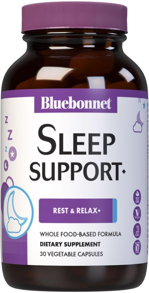 Bluebonnet Nutrition Choix ciblé Soutien au sommeil, repos et relaxation Formule alimentaire complète, sans soja, sans gluten, casher, non-OGM, sans lait, végétalien, 30 capsules végétales