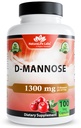 NaturaLife Labs Organic D-Mannose 1300 mg avec extrait de canneberge biologique 100 mg par portion – 100 capsules – non-OGM, sans gluten, végétalien