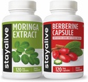 STAY ALIVE Moringa et berbère avec Ceylan Cinnamon and Bitter Gourd Extract, 240 pilules Vegan, supplément sans gluten et sans OGM Berberine HCL