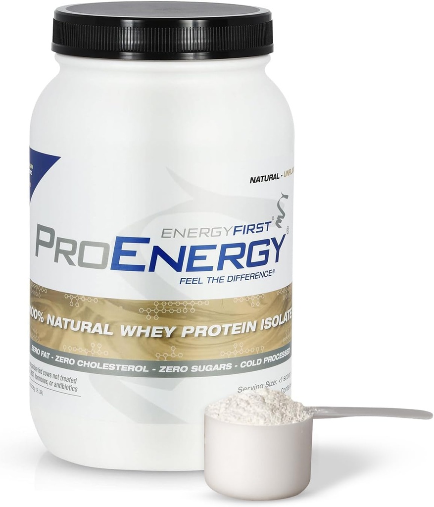 EnergyFirst Natural Grass Fed Whey Protein Isolate Poudre, Poudre de protéines non aromatisée, ProEnergy Protein Shake pour le remplacement des repas et la récupération après l'entraînement, non-OGM, sucre et sans gluten 36 portions