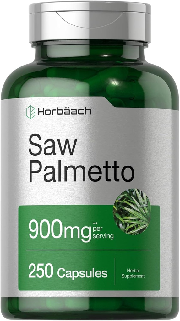 Horbäach Saw Palmetto Extrait de 900mg de 250 capsules sans OGM et sans gluten