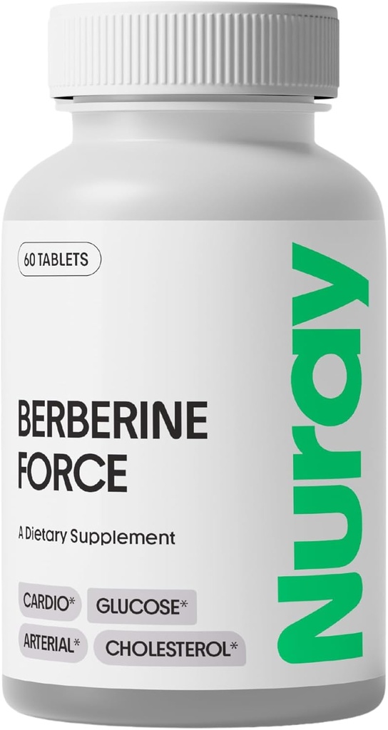 Nuray Berberine Force - soutient la santé cognitive, la santé gastro-intestinale, la santé cardiovasculaire et aide à maintenir la santé métabolique - avec l'acide lipoïque folate R-Alpha - 60 Compte - 500mg