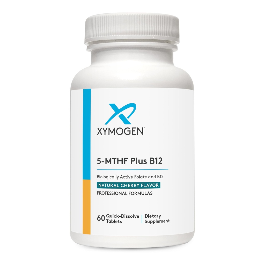 XYMOGEN 5-MTHF Plus B12 - Folate biologiquement actif + méthylB12 (méthylcobalamine) pour soutenir la méthylation et la santé du système nerveux - Saveur de cerise à grande dégustation (60 comprimés à diffusion rapide)