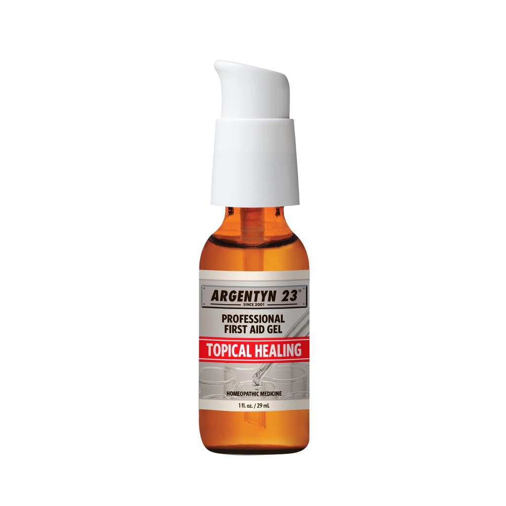 Argentyn 23 Gel de premiers soins en argent professionnel - Argentum Metallicum Gel Wound Care, soins topiques de la peau pour le soutien apaisant avec pompe pratique - 1 fl oz (30 ml)